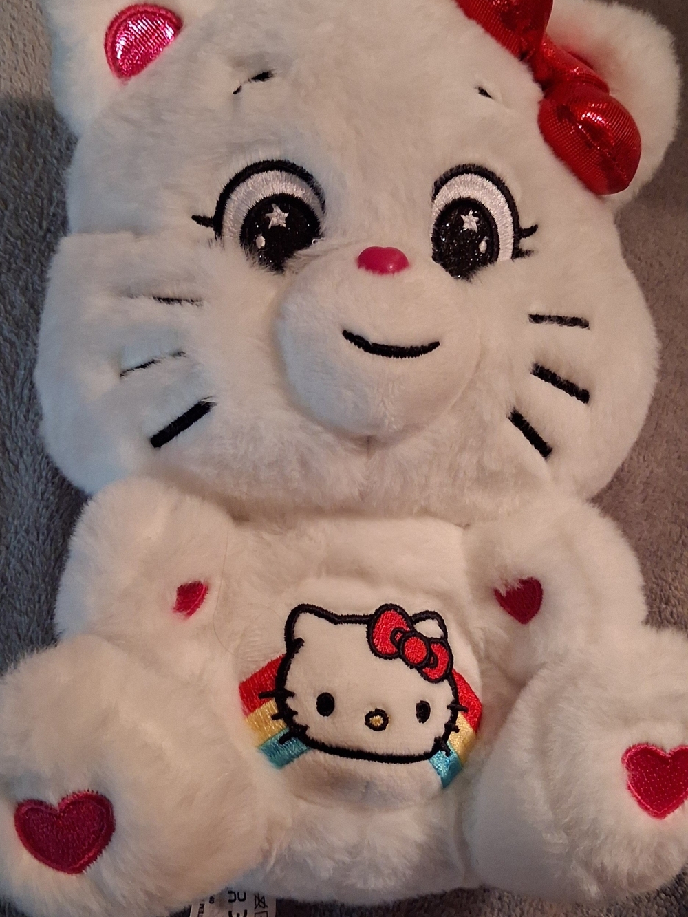 Carebears Hello Kitty White Plush Cat with Red Accents